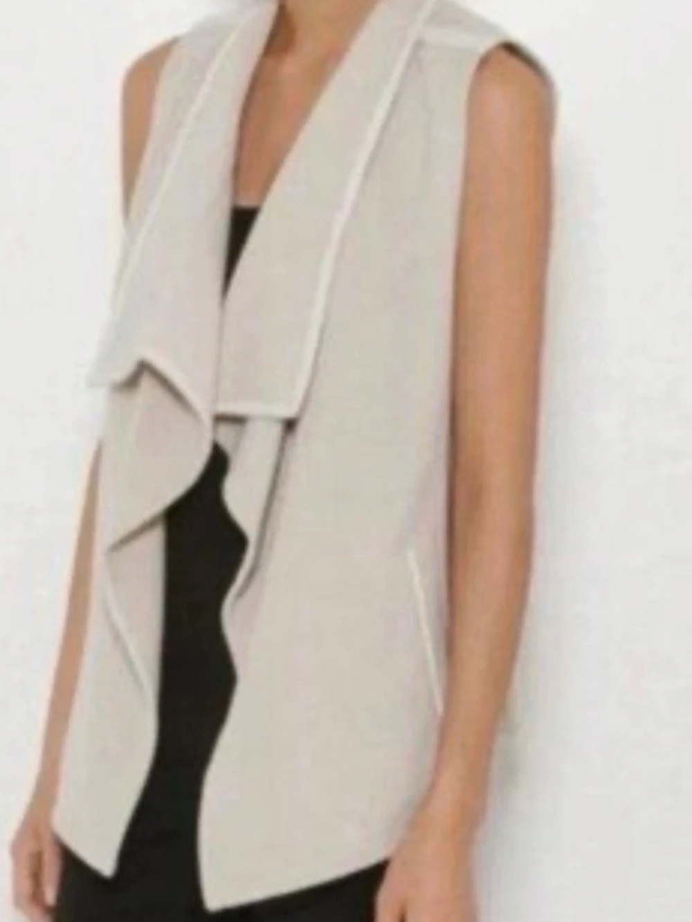 Vince Wool/Leather Open Front Drape Vest Cream Medium